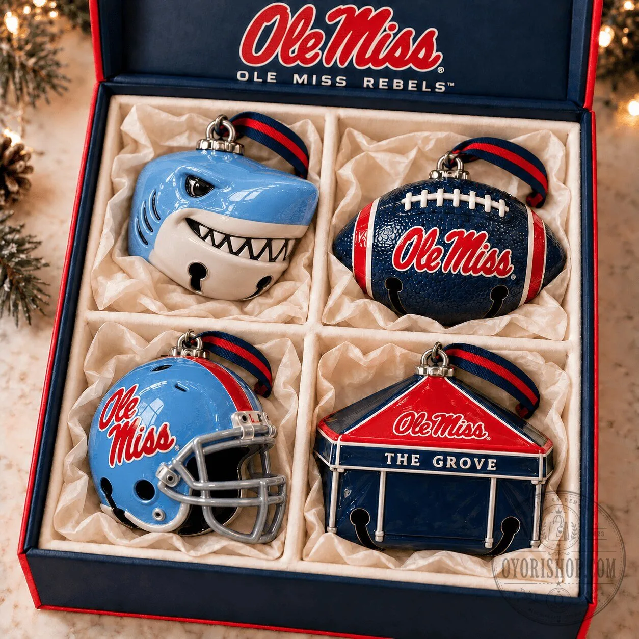 Ole Miss Rebels Football Team Christmas Bell Ornaments Set of Four