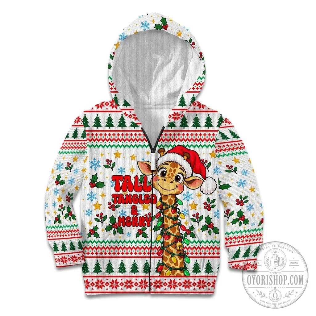 Cute Christmas Giraffe Lights Kid Hoodie Funny Tall Tangled Animal Santa Hat 12 Cute Christmas Giraffe Lights Kid Hoodie Funny Tall Tangled Animal Santa Hat