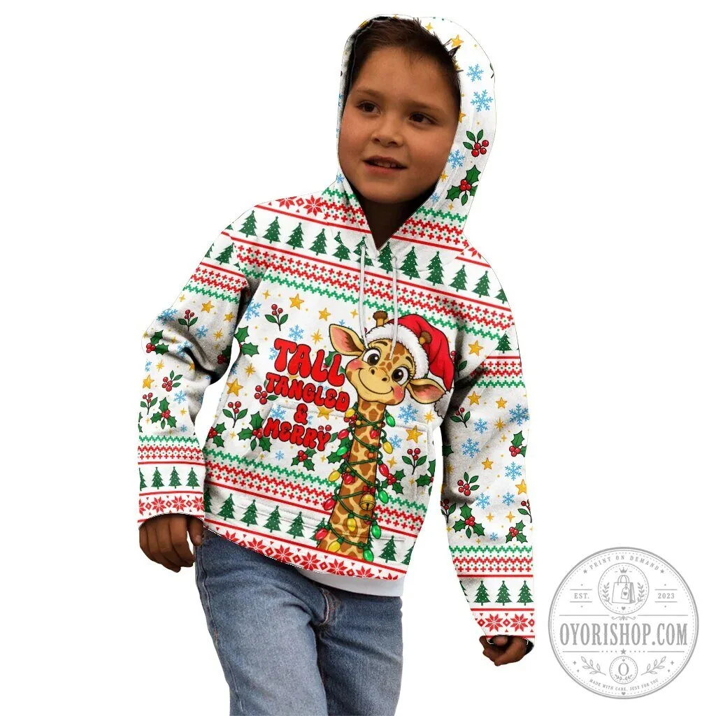 Cute Christmas Giraffe Lights Kid Hoodie Funny Tall Tangled Animal Santa Hat 13 Cute Christmas Giraffe Lights Kid Hoodie Funny Tall Tangled Animal Santa Hat