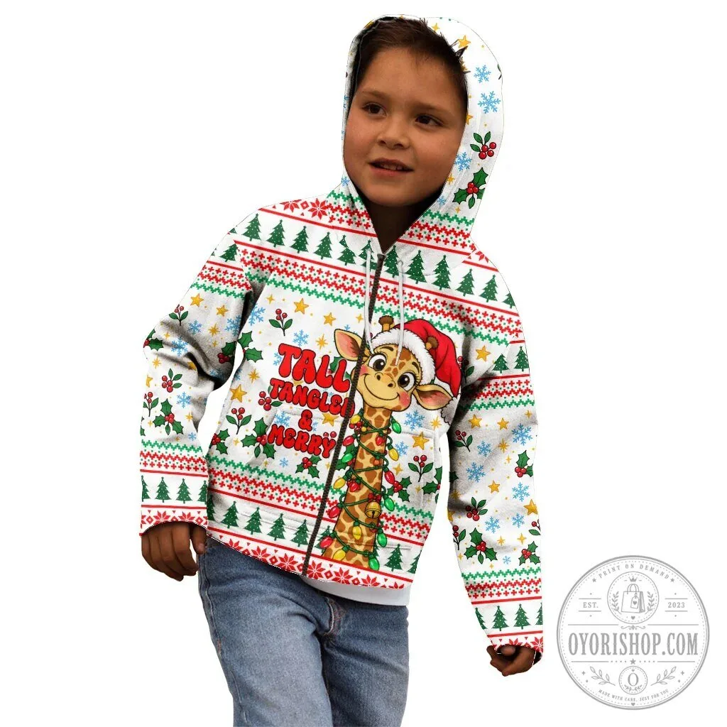 Cute Christmas Giraffe Lights Kid Hoodie Funny Tall Tangled Animal Santa Hat 15 Cute Christmas Giraffe Lights Kid Hoodie Funny Tall Tangled Animal Santa Hat