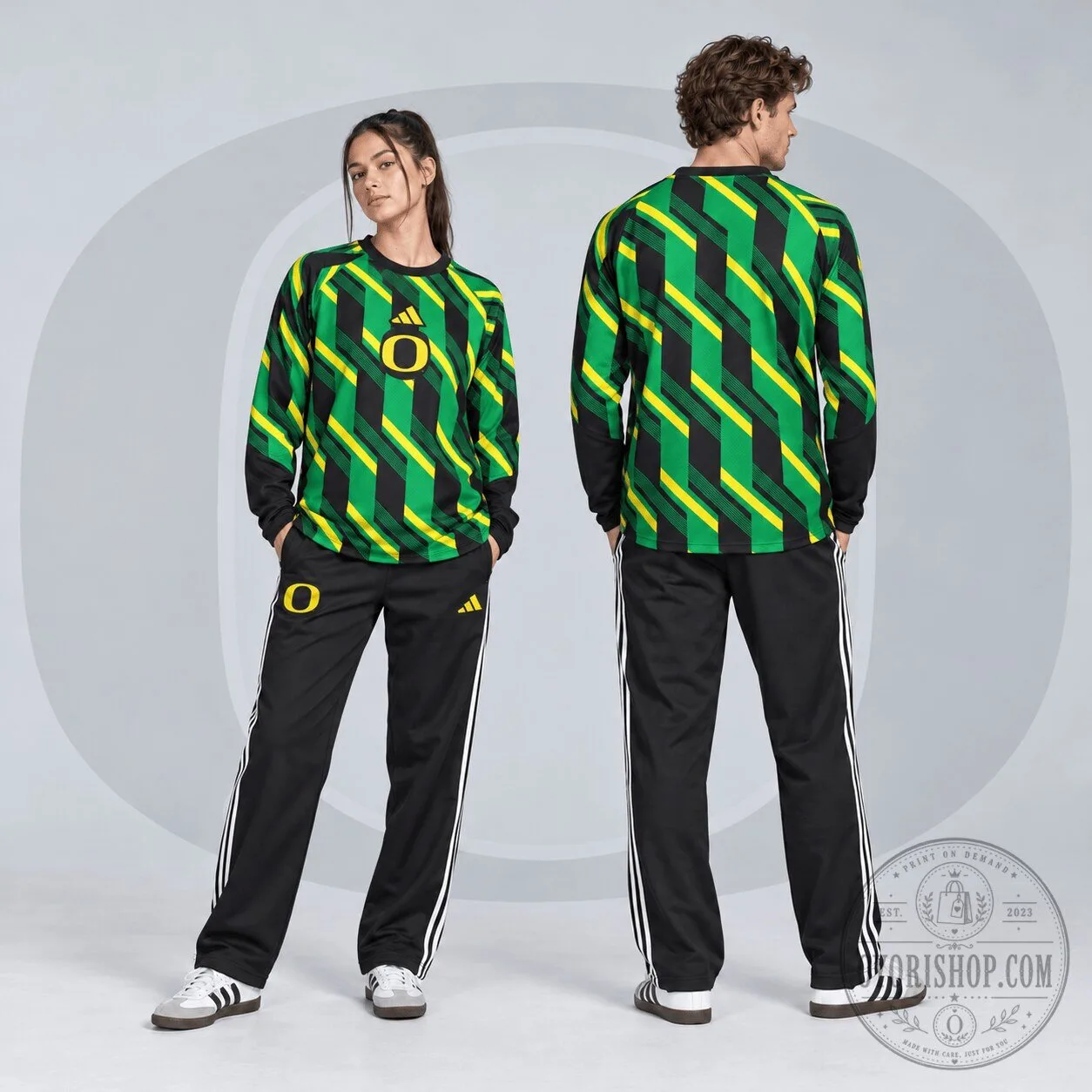 Oregon Ducks NCAA Diagonal Stripe Long Sleeve Performance Top