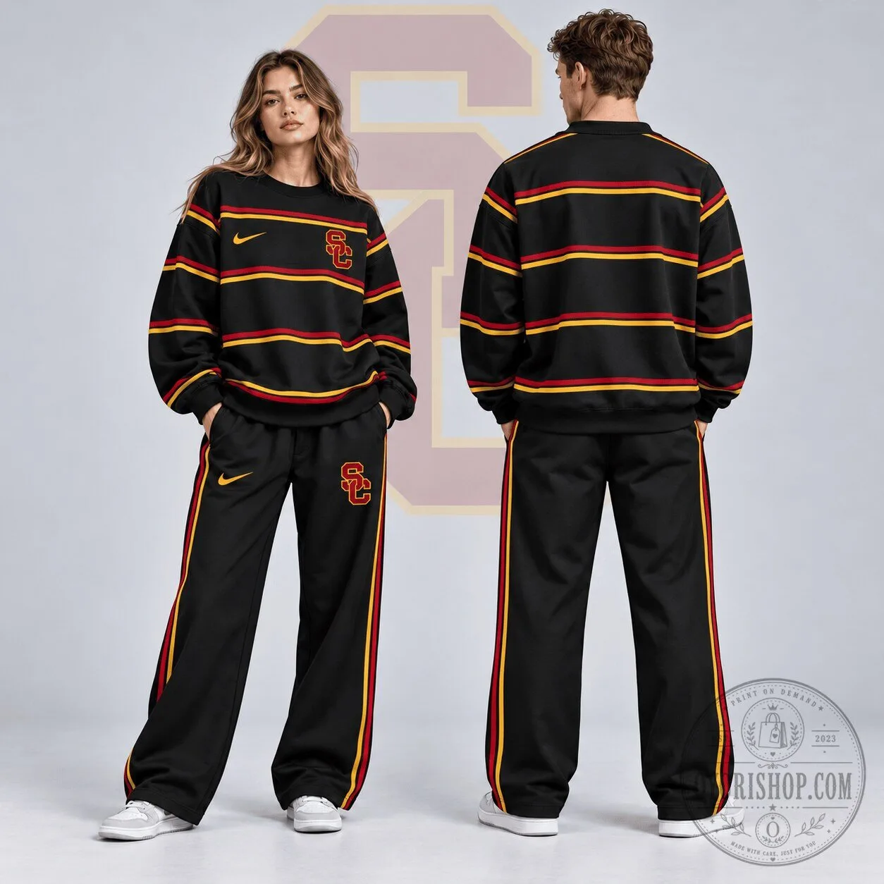 University of Southern California Trojans Black Striped Crewneck Sweatshirt 2 University of Southern California Trojans Black Striped Crewneck Sweatshirt