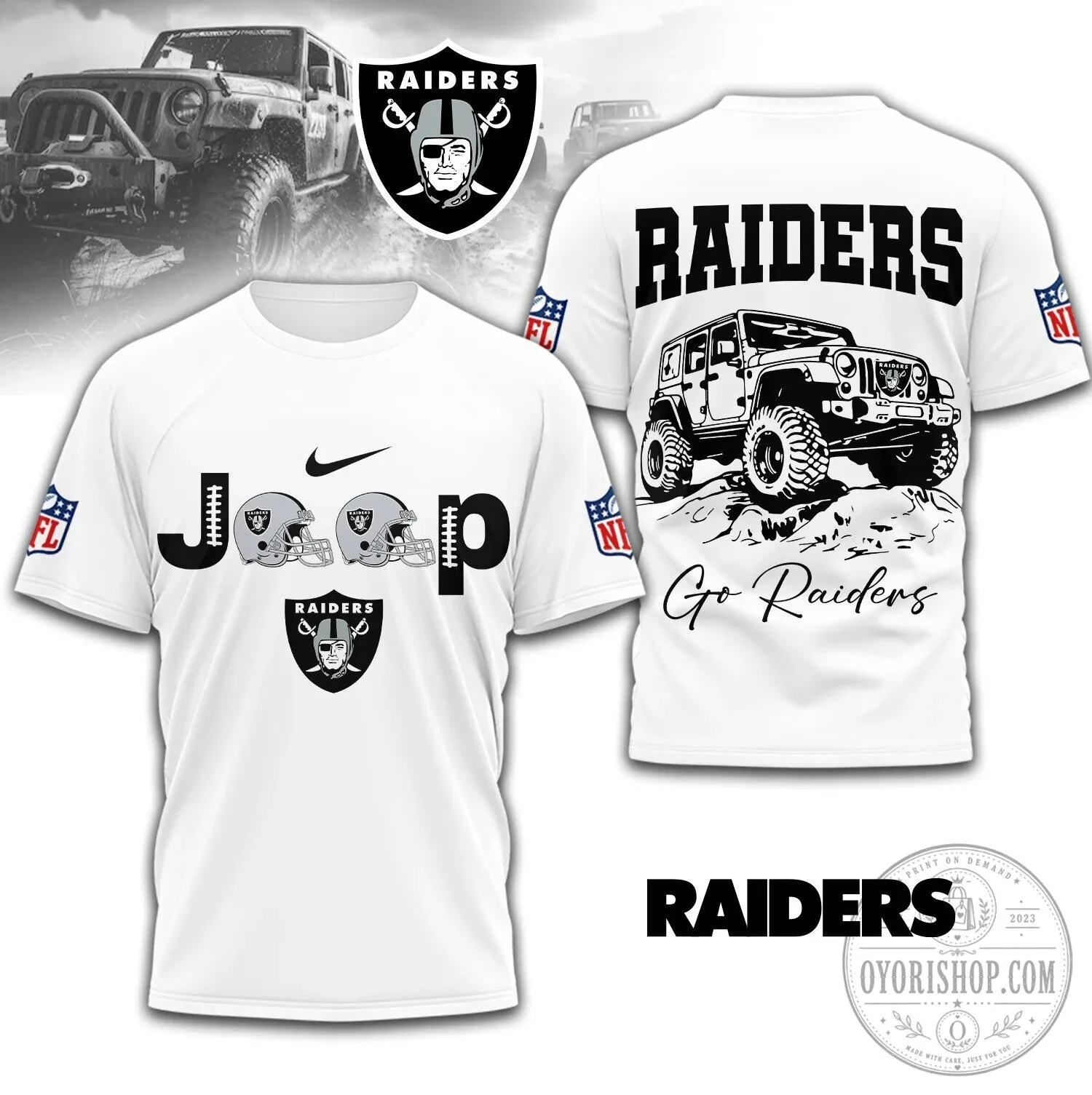 Las Vegas Raiders Football Team Jeep Graphic T-Shirt