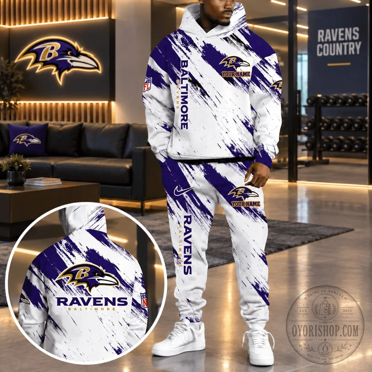 Baltimore Ravens Personalized NFL Team White Paint Splatter Hoodie
