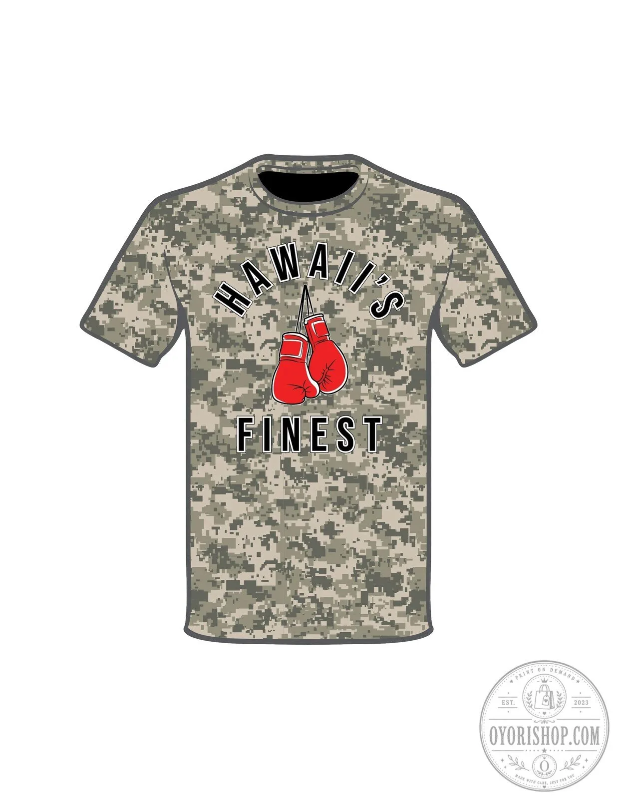 Hawaii's Finest Boxing Gloves Camouflage Digital Print T-Shirt