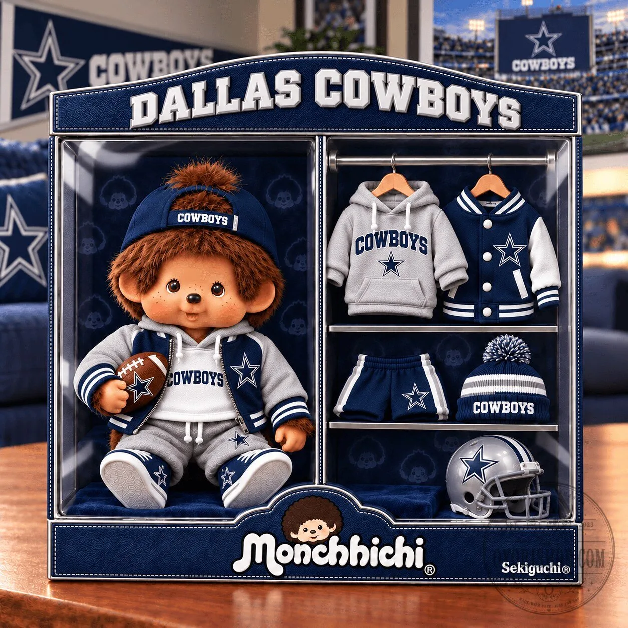 Dallas Cowboys Monchhichi Plush Toy Collectible Figure with Team Apparel Set