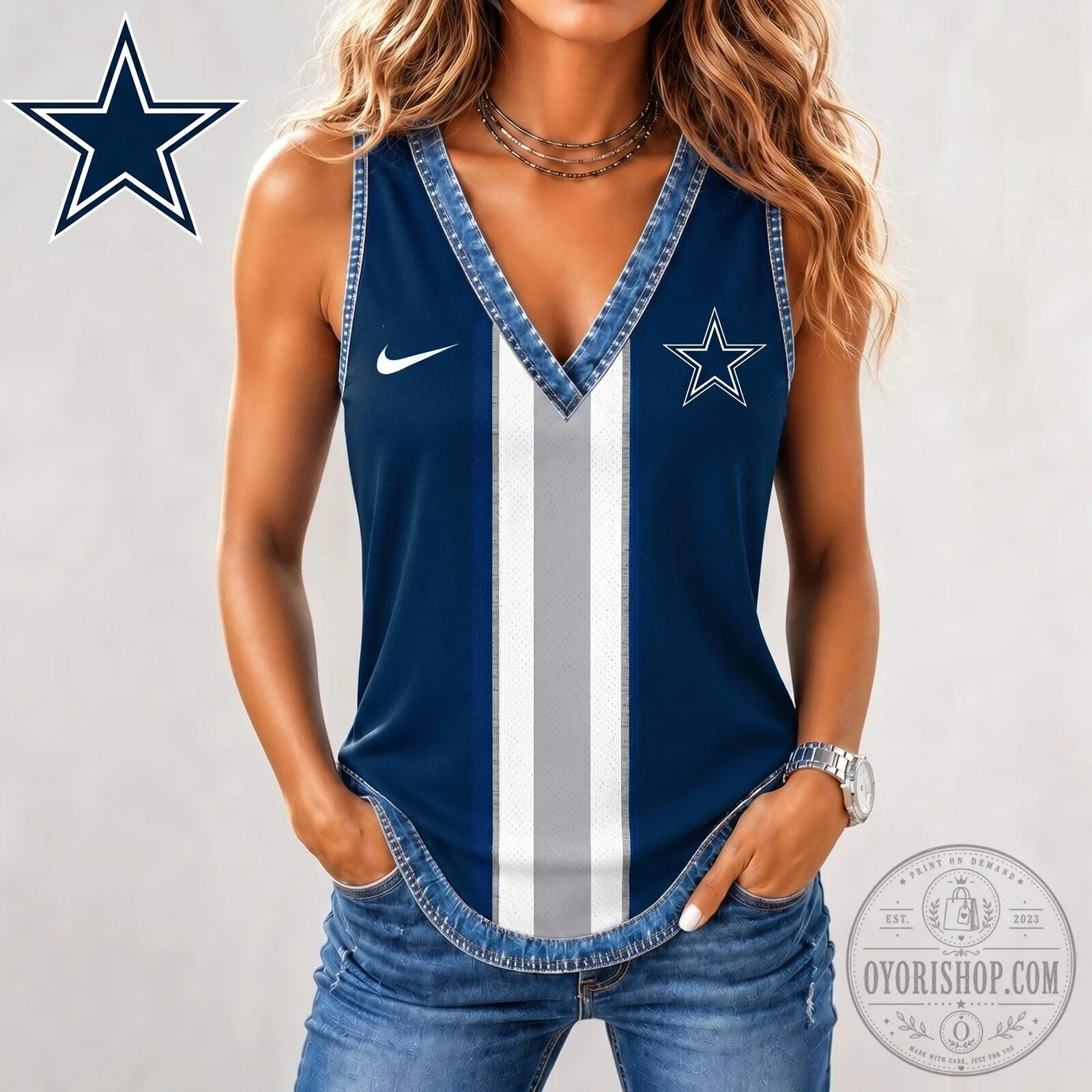 Dallas Cowboys Shirt Women’s Premium Game Day Sleeveless Tank Top