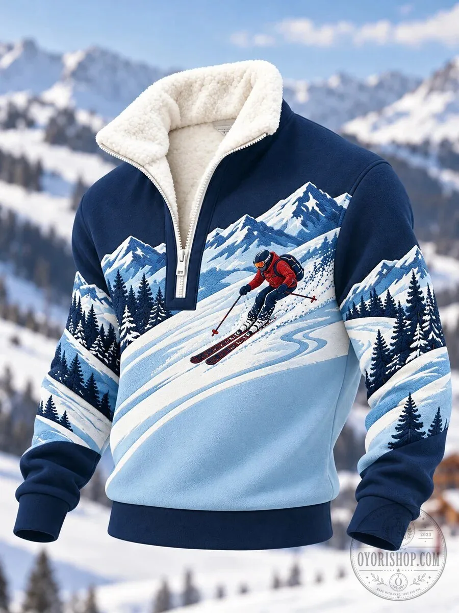 Skiing Mountain Winter Sports Half-Zip Fleece Pullover Sweatshirt 2 Skiing Mountain Winter Sports Half-Zip Fleece Pullover Sweatshirt