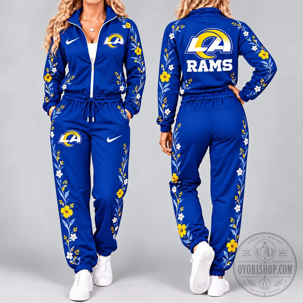Los Angeles Rams Floral Team Pride Waterproof Windbreaker Zip-Up Tracksuit Set