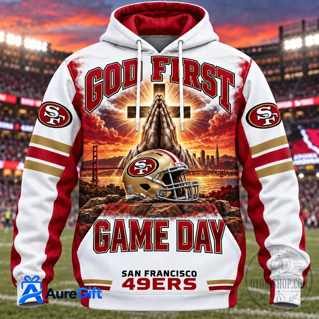 San Francisco 49ers God First Game Day Football Fan Hoodie