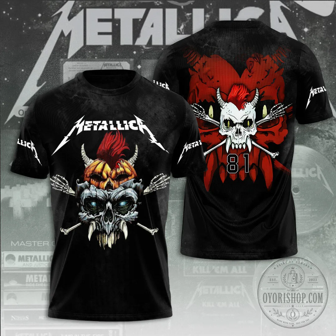 Metallica Band Skull and Bones Graphic Design Short Sleeve T-Shirt