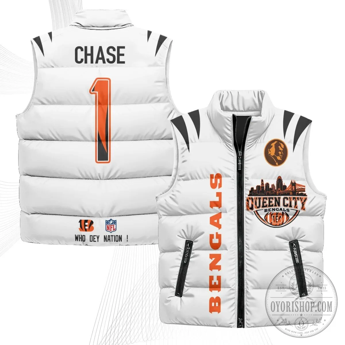 Cincinnati Bengals Joe Burrow Number 9 Queen City Puffer Vest 33 Cincinnati Bengals Joe Burrow Number 9 Queen City Puffer Vest