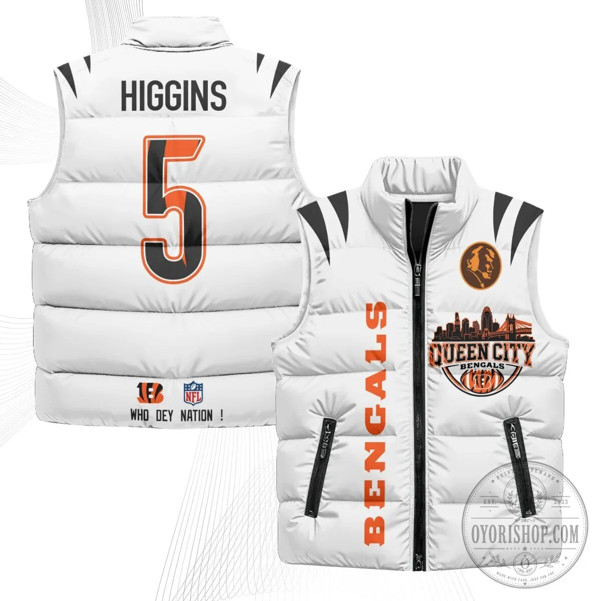 Cincinnati Bengals Joe Burrow Number 9 Queen City Puffer Vest 34 Cincinnati Bengals Joe Burrow Number 9 Queen City Puffer Vest