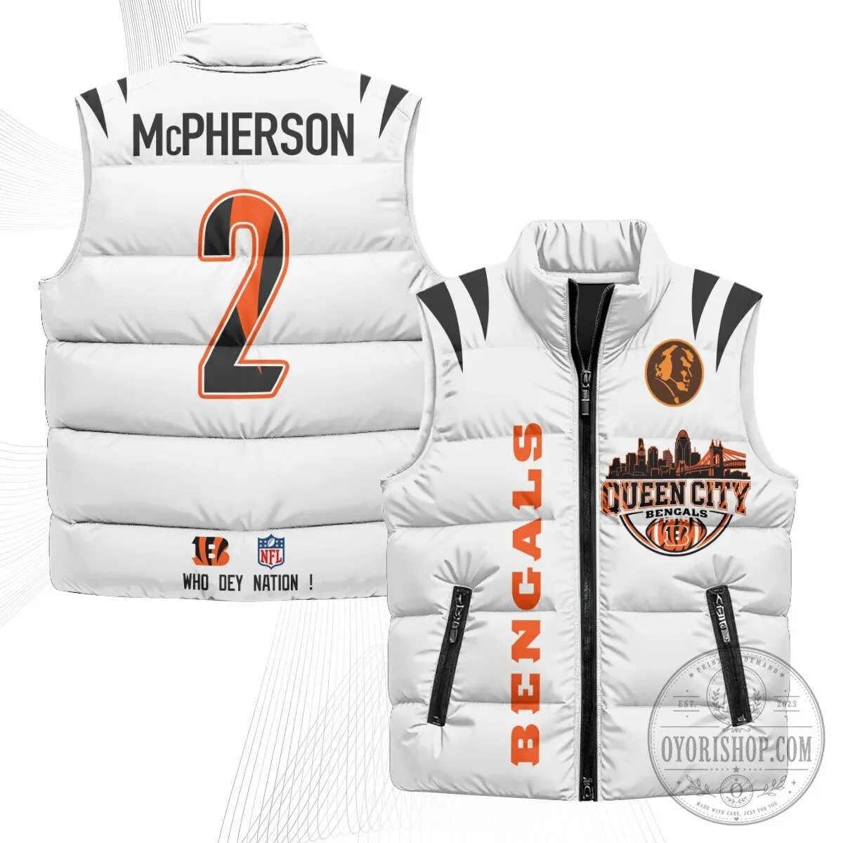 Cincinnati Bengals Joe Burrow Number 9 Queen City Puffer Vest 36 Cincinnati Bengals Joe Burrow Number 9 Queen City Puffer Vest