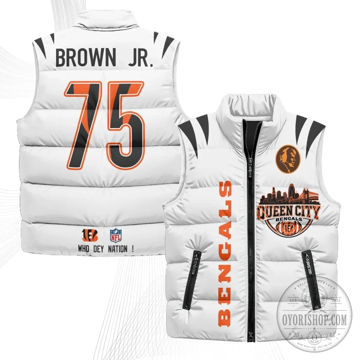 Cincinnati Bengals Joe Burrow Number 9 Queen City Puffer Vest 37 Cincinnati Bengals Joe Burrow Number 9 Queen City Puffer Vest