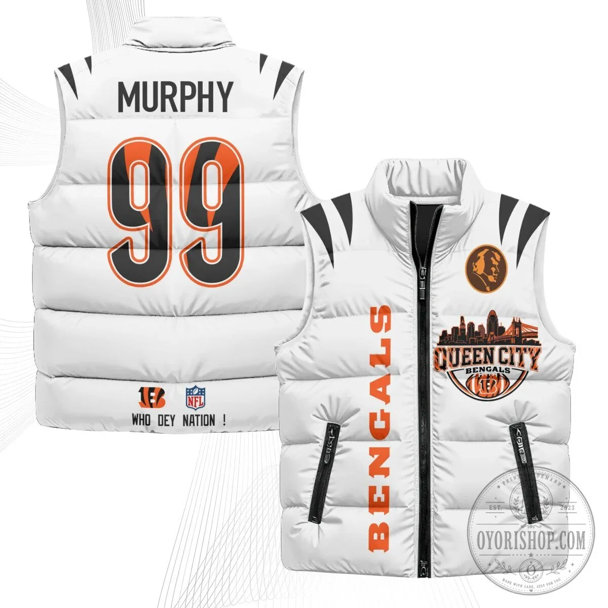 Cincinnati Bengals Joe Burrow Number 9 Queen City Puffer Vest 38 Cincinnati Bengals Joe Burrow Number 9 Queen City Puffer Vest