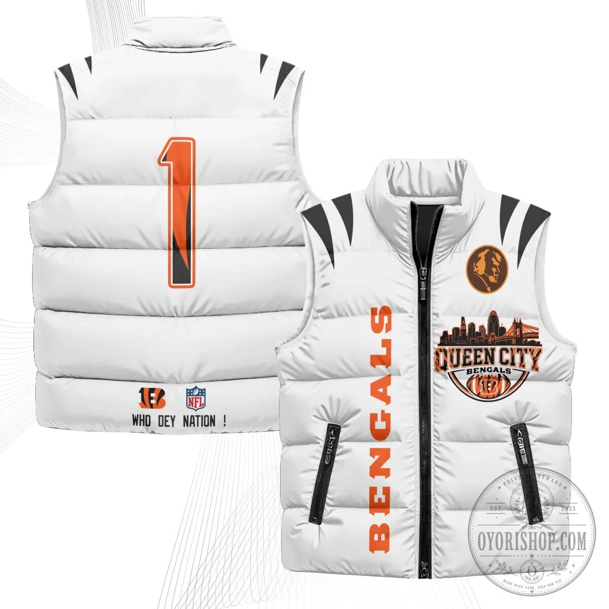 Cincinnati Bengals Joe Burrow Number 9 Queen City Puffer Vest 41 Cincinnati Bengals Joe Burrow Number 9 Queen City Puffer Vest