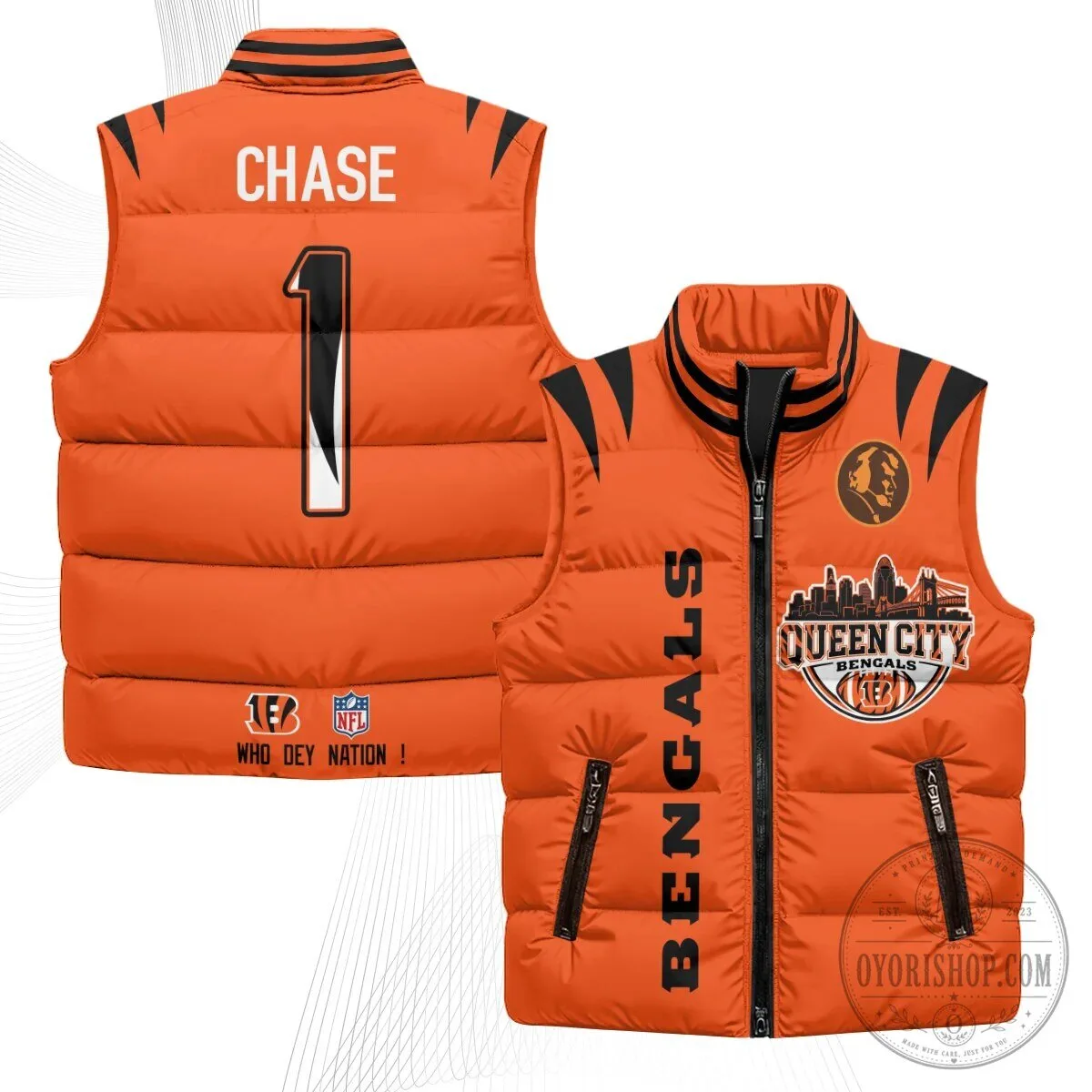 Cincinnati Bengals Joe Burrow Number 9 Queen City Puffer Vest 43 Cincinnati Bengals Joe Burrow Number 9 Queen City Puffer Vest