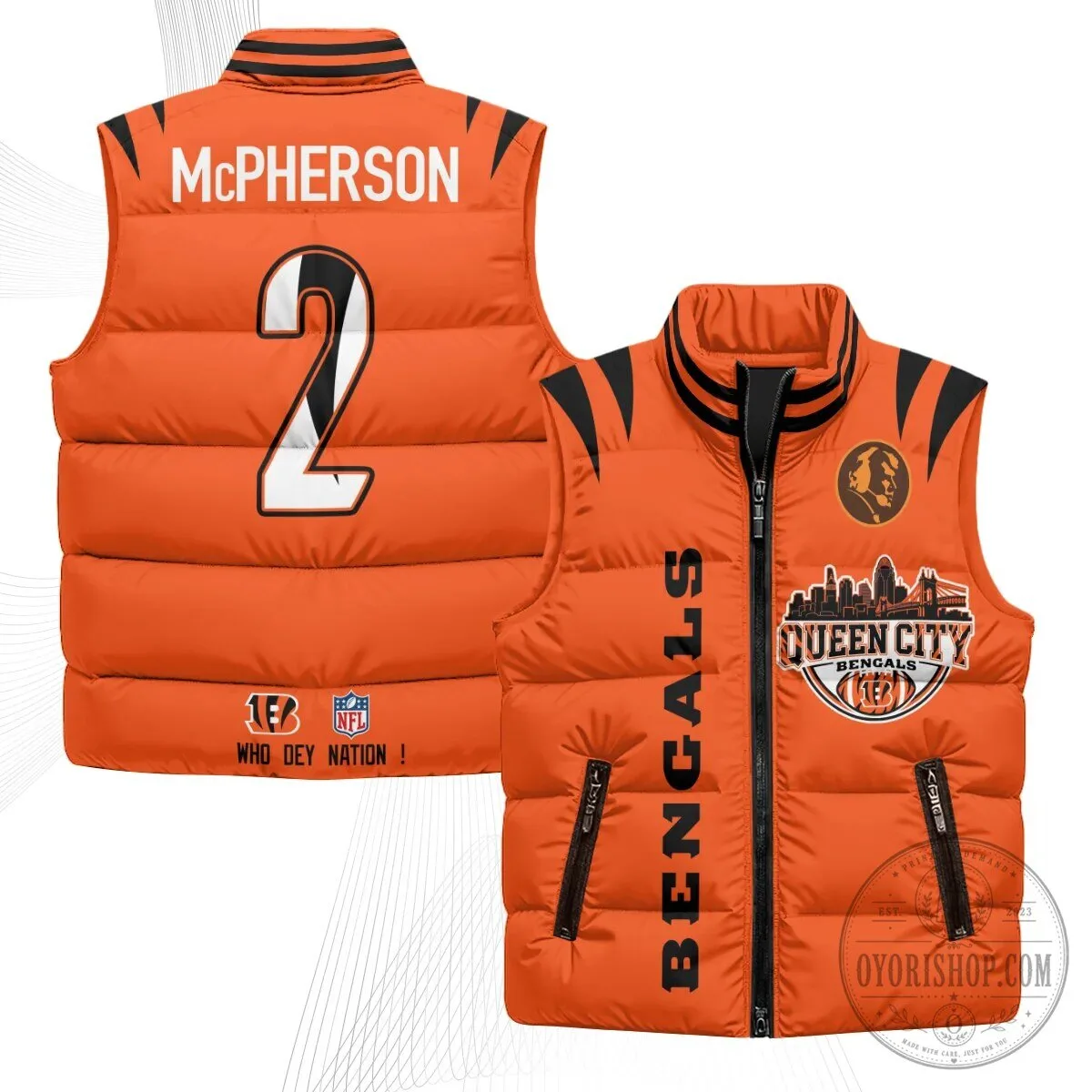 Cincinnati Bengals Joe Burrow Number 9 Queen City Puffer Vest 46 Cincinnati Bengals Joe Burrow Number 9 Queen City Puffer Vest