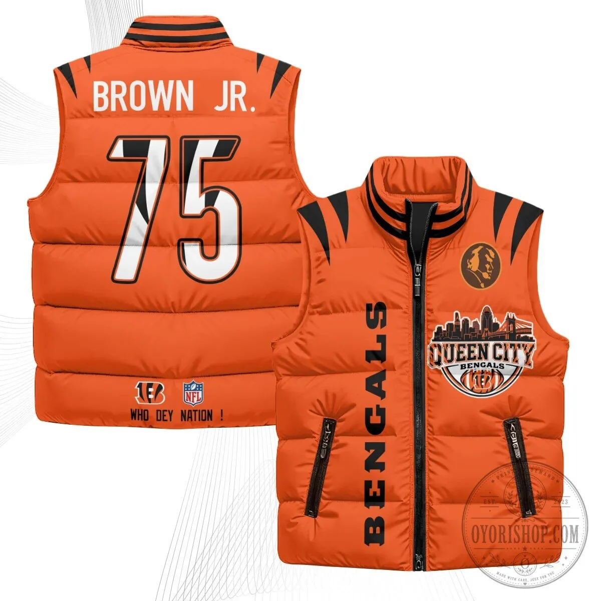 Cincinnati Bengals Joe Burrow Number 9 Queen City Puffer Vest 47 Cincinnati Bengals Joe Burrow Number 9 Queen City Puffer Vest