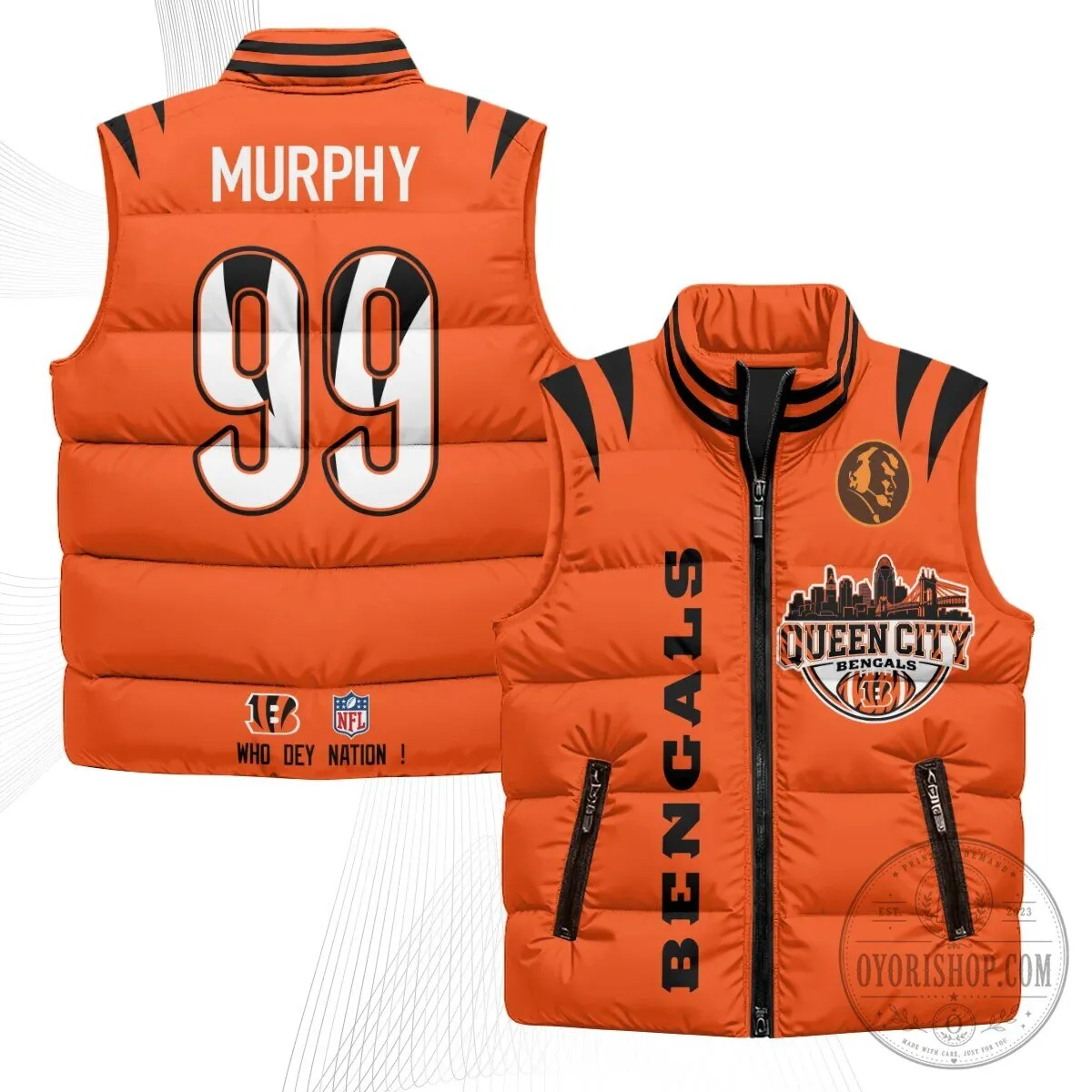 Cincinnati Bengals Joe Burrow Number 9 Queen City Puffer Vest 48 Cincinnati Bengals Joe Burrow Number 9 Queen City Puffer Vest