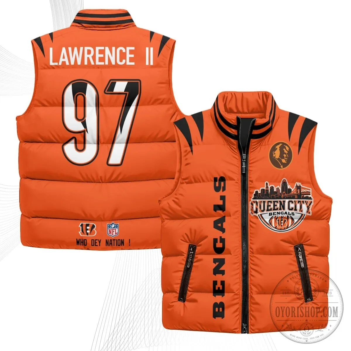 Cincinnati Bengals Joe Burrow Number 9 Queen City Puffer Vest 50 Cincinnati Bengals Joe Burrow Number 9 Queen City Puffer Vest