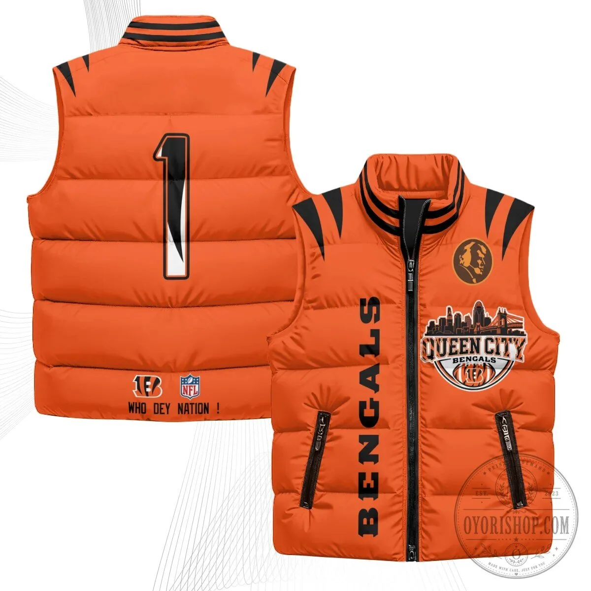 Cincinnati Bengals Joe Burrow Number 9 Queen City Puffer Vest 51 Cincinnati Bengals Joe Burrow Number 9 Queen City Puffer Vest