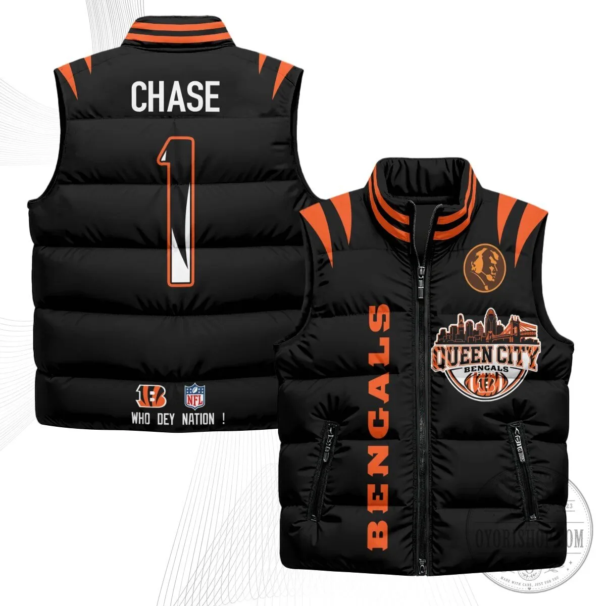Cincinnati Bengals Joe Burrow Number 9 Queen City Puffer Vest 53 Cincinnati Bengals Joe Burrow Number 9 Queen City Puffer Vest