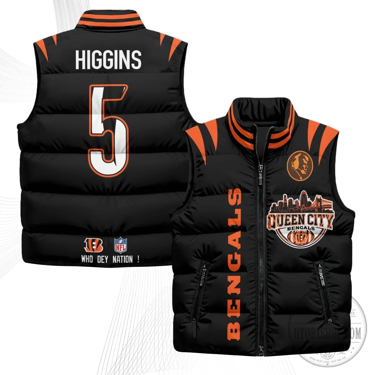 Cincinnati Bengals Joe Burrow Number 9 Queen City Puffer Vest 54 Cincinnati Bengals Joe Burrow Number 9 Queen City Puffer Vest