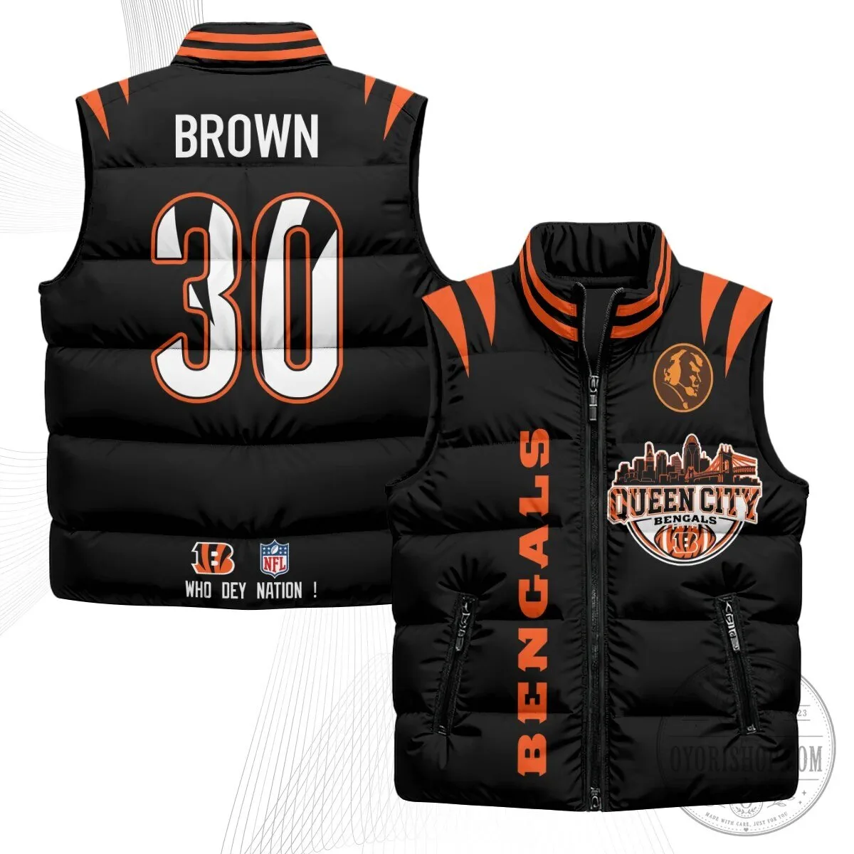 Cincinnati Bengals Joe Burrow Number 9 Queen City Puffer Vest 55 Cincinnati Bengals Joe Burrow Number 9 Queen City Puffer Vest