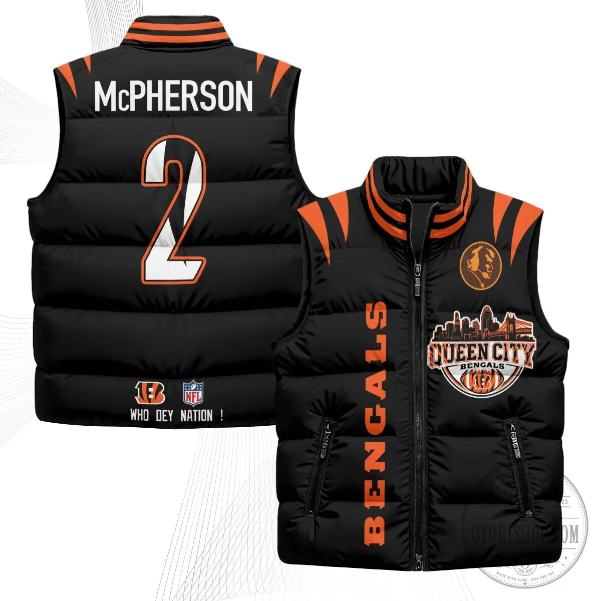 Cincinnati Bengals Joe Burrow Number 9 Queen City Puffer Vest 56 Cincinnati Bengals Joe Burrow Number 9 Queen City Puffer Vest