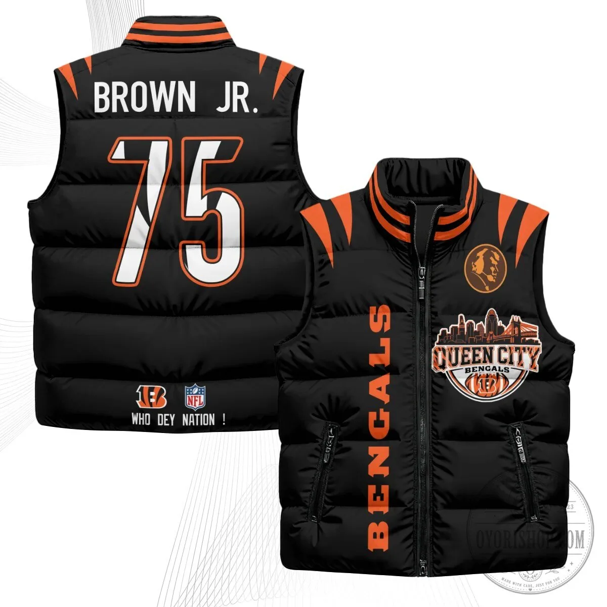 Cincinnati Bengals Joe Burrow Number 9 Queen City Puffer Vest 57 Cincinnati Bengals Joe Burrow Number 9 Queen City Puffer Vest