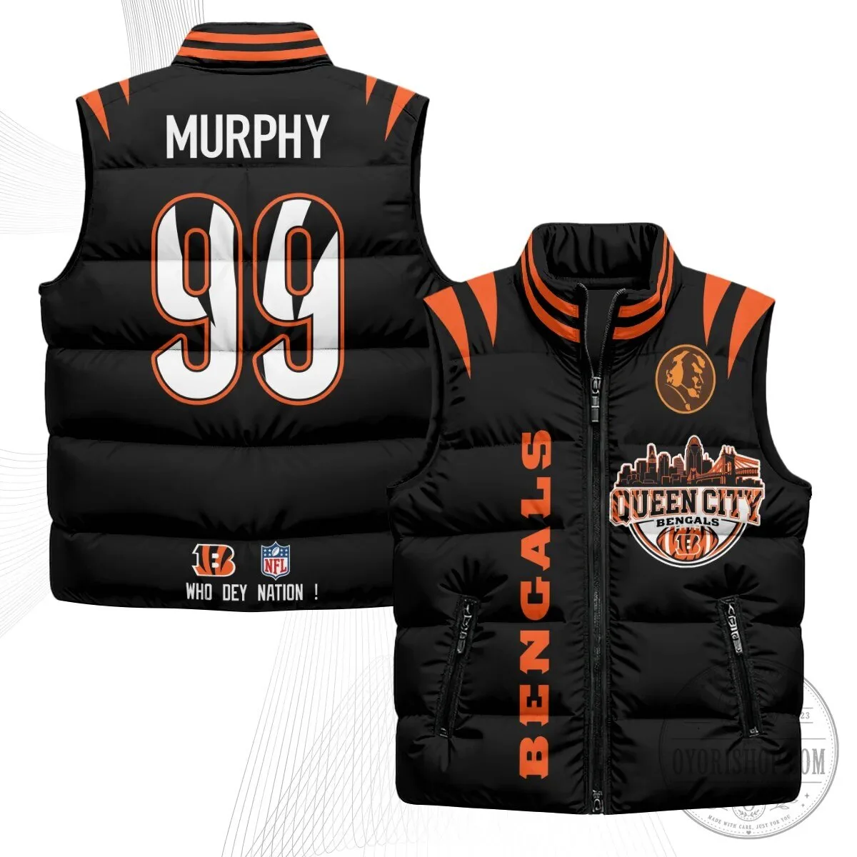 Cincinnati Bengals Joe Burrow Number 9 Queen City Puffer Vest 58 Cincinnati Bengals Joe Burrow Number 9 Queen City Puffer Vest