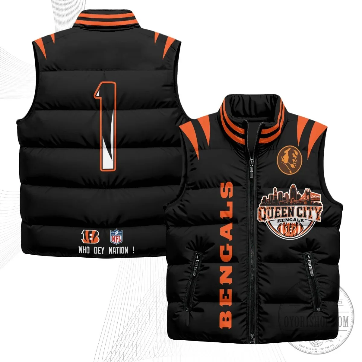 Cincinnati Bengals Joe Burrow Number 9 Queen City Puffer Vest 61 Cincinnati Bengals Joe Burrow Number 9 Queen City Puffer Vest