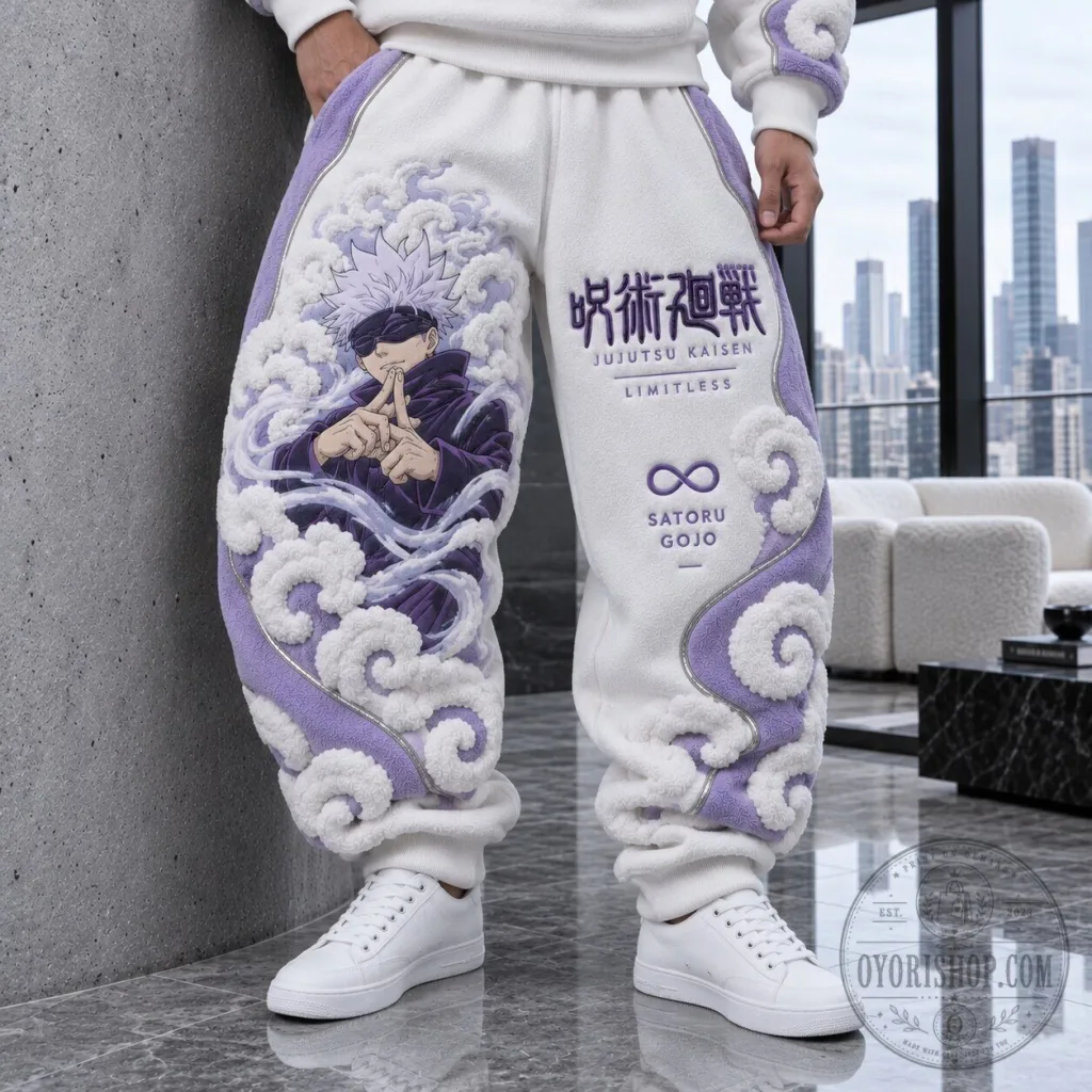 Embroidered Sweatpants featuring Satoru Gojo from Jujutsu Kaisen Limitless Anime Embroidered Sweatpants featuring Satoru Gojo from Jujutsu Kaisen Limitless Anime