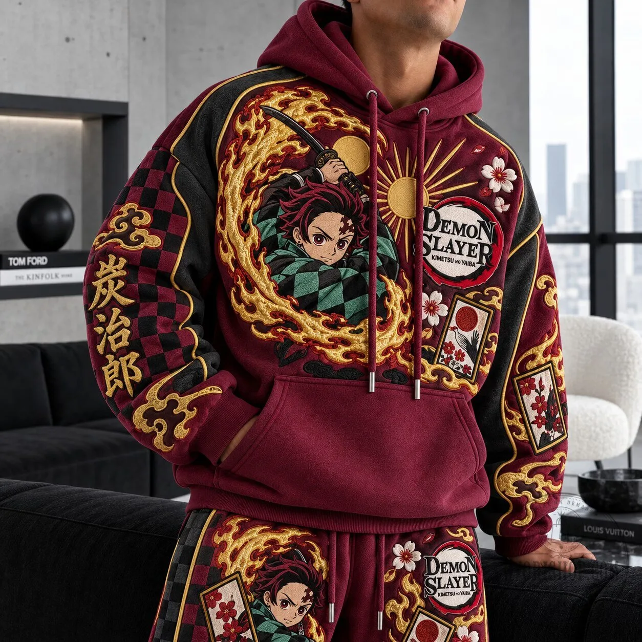 Demon Slayer Tanjiro Kamado Anime Embroidered Hoodie