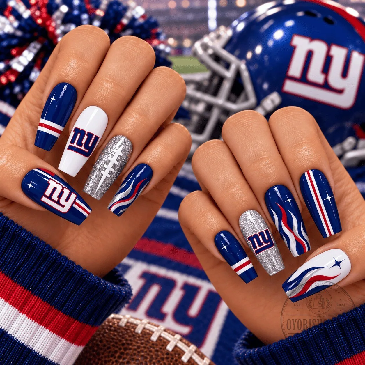 New York Giants NFL Football Team Spirit Press-On Nails Set for Game Day
