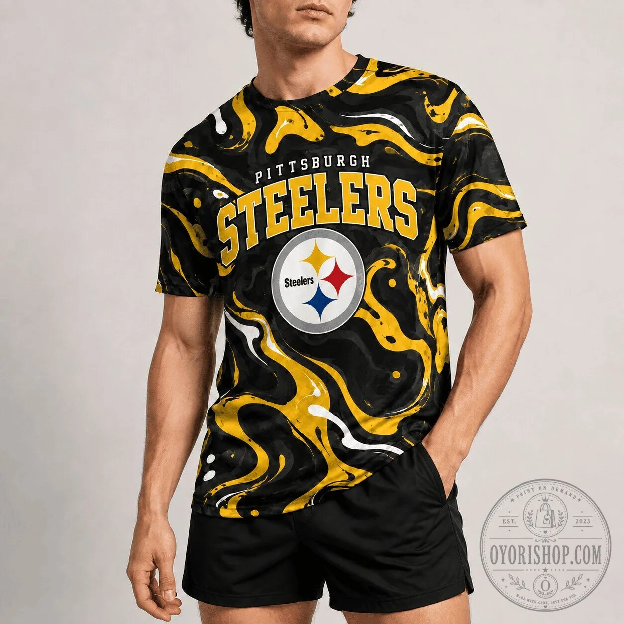 Pittsburgh Steelers NFL Fan Shirt Hydro Swirl Pattern T-Shirt