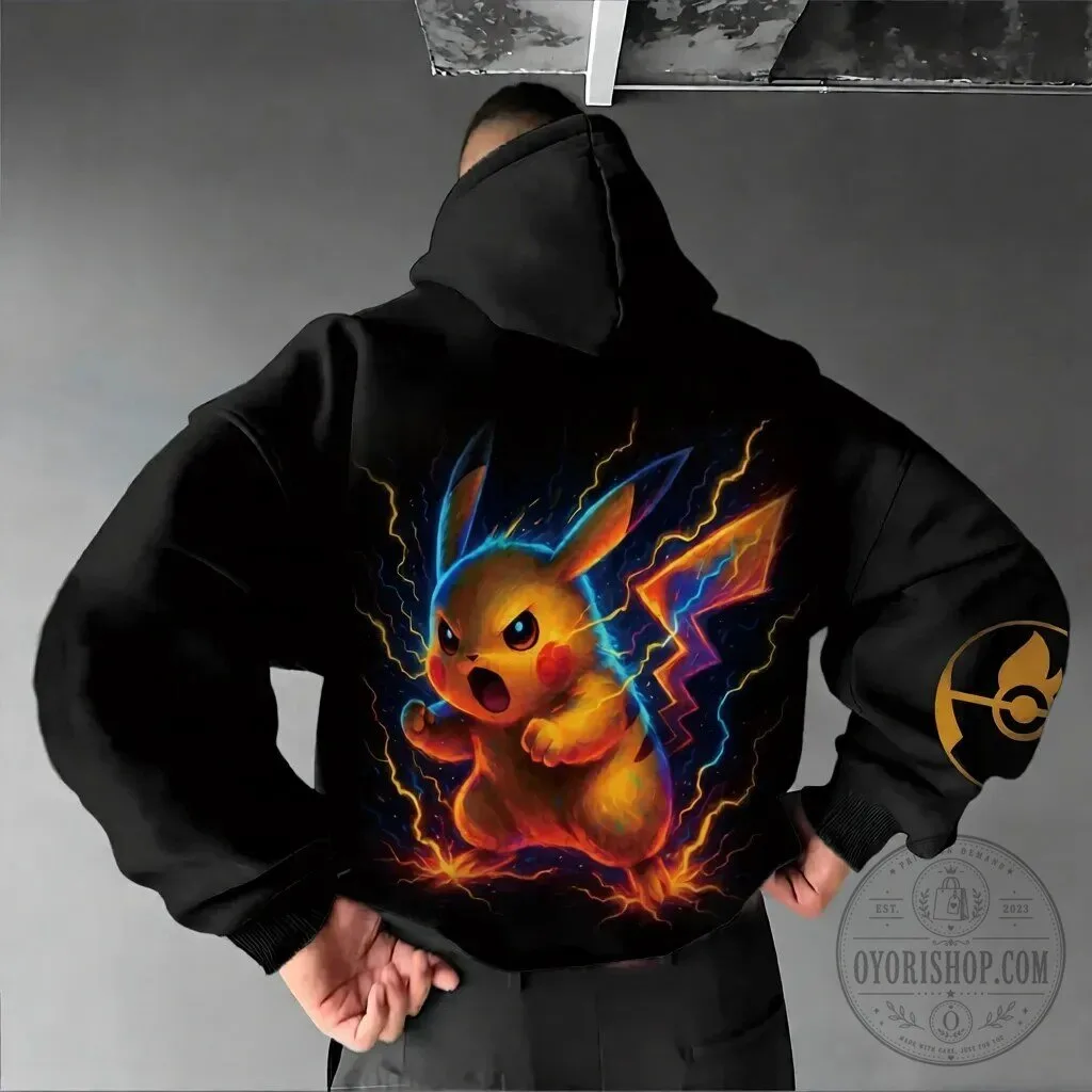 Pokemon Pikachu Lightning Strike Graphic Black Hoodie