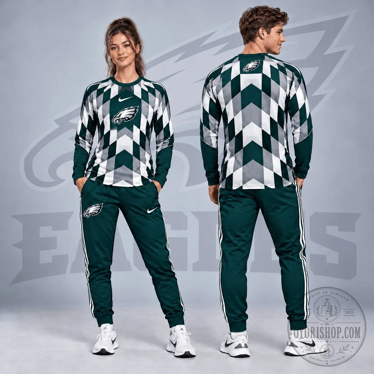Philadelphia Eagles Diamond Chevron Geometric Print Long Sleeve Shirt