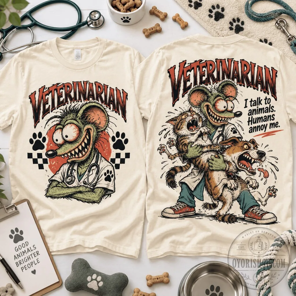 Rat Fink Veterinarian Animal Chaos Funny Cartoon Graphic T-Shirt for Animal Lovers Rat Fink Veterinarian Animal Chaos Funny Cartoon Graphic T-Shirt for Animal Lovers