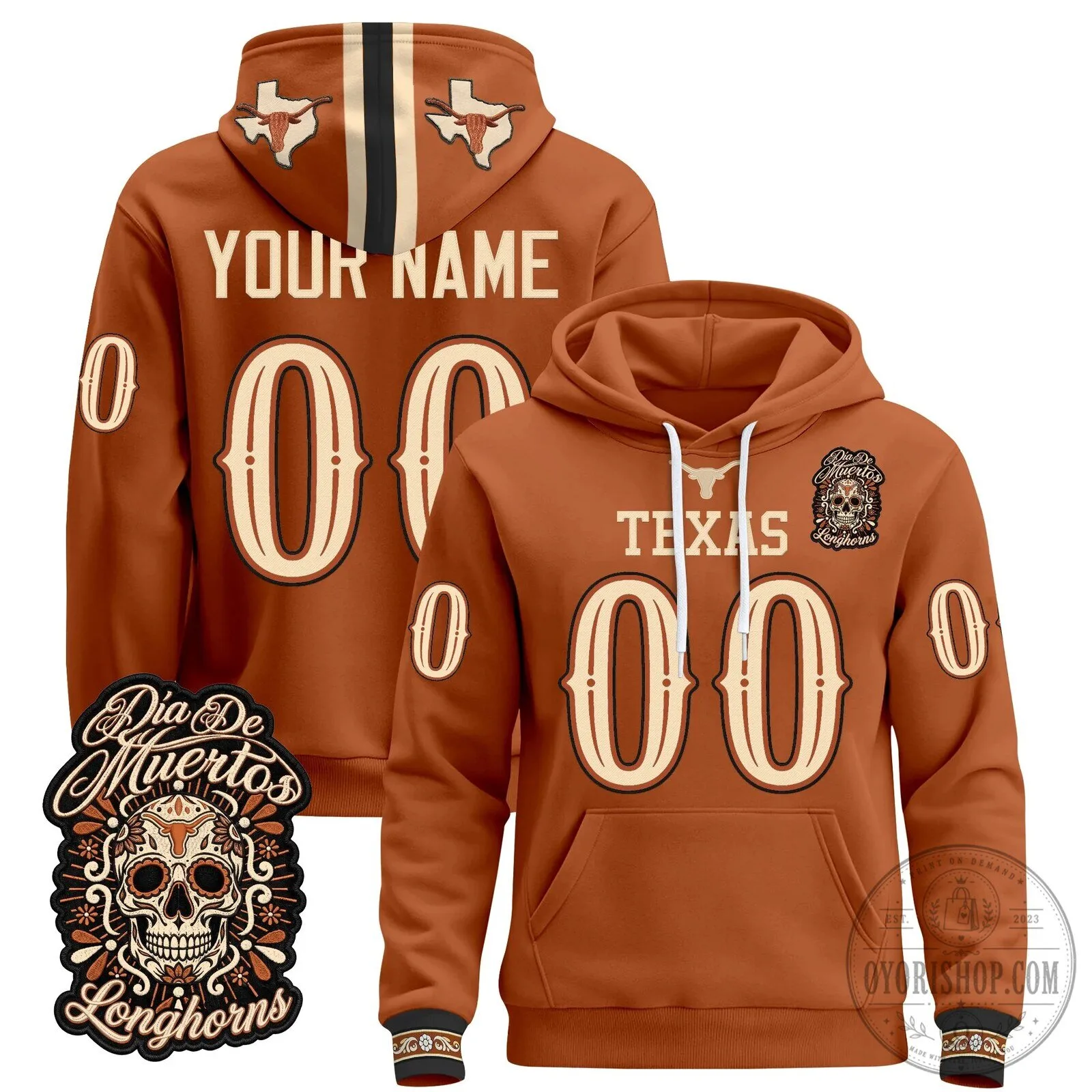 Custom Pullover Hoodie for Día de los Muertos - Texas Longhorns Edition