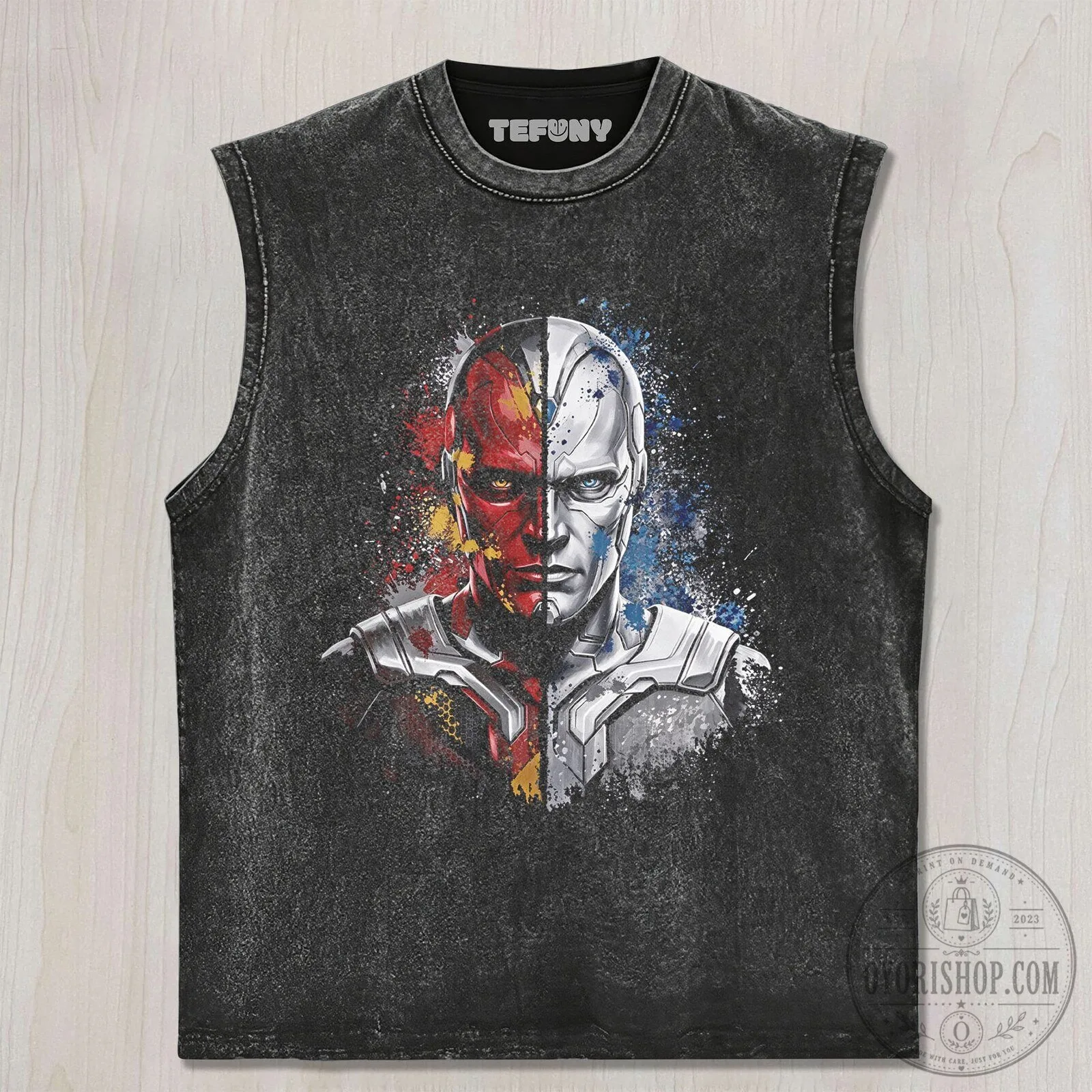 Marvel Comics Vision Superhero Split Face Watercolor Art T-Shirt 10 Marvel Comics Vision Superhero Split Face Watercolor Art T-Shirt