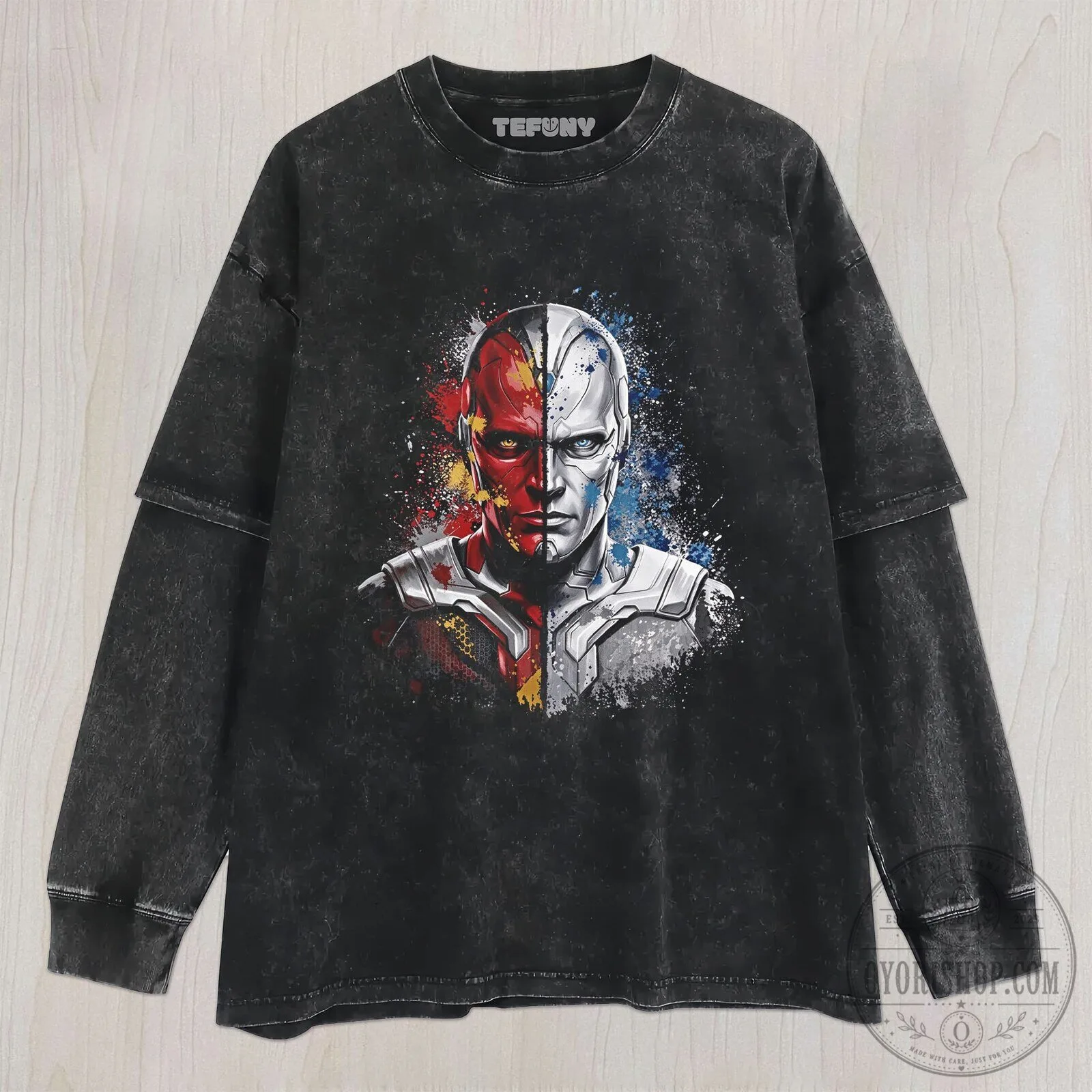 Marvel Comics Vision Superhero Split Face Watercolor Art T-Shirt 11 Marvel Comics Vision Superhero Split Face Watercolor Art T-Shirt