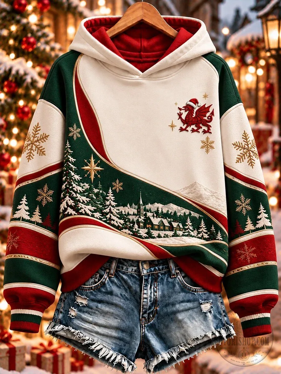 Welsh Dragon Christmas Winter Wonderland Holiday Hoodie