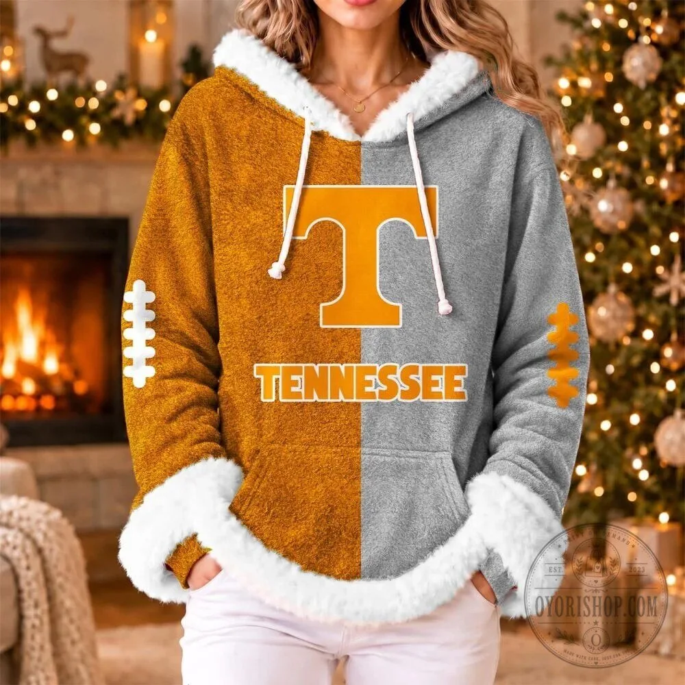 Tennessee Volunteers Football Team Split Design Cozy Fleece Hoodie for Women