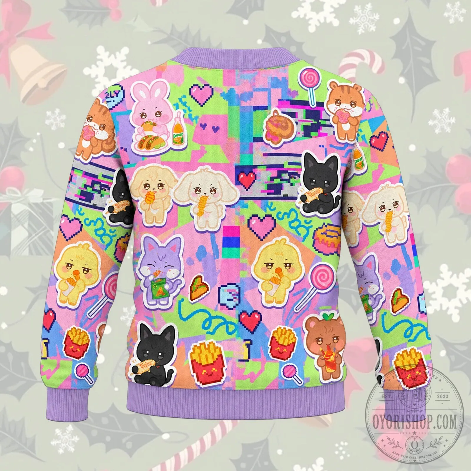Cute Kawaii Animals and Pixel Art Vibrant Cardigan Sweater 8 Cute Kawaii Animals and Pixel Art Vibrant Cardigan Sweater