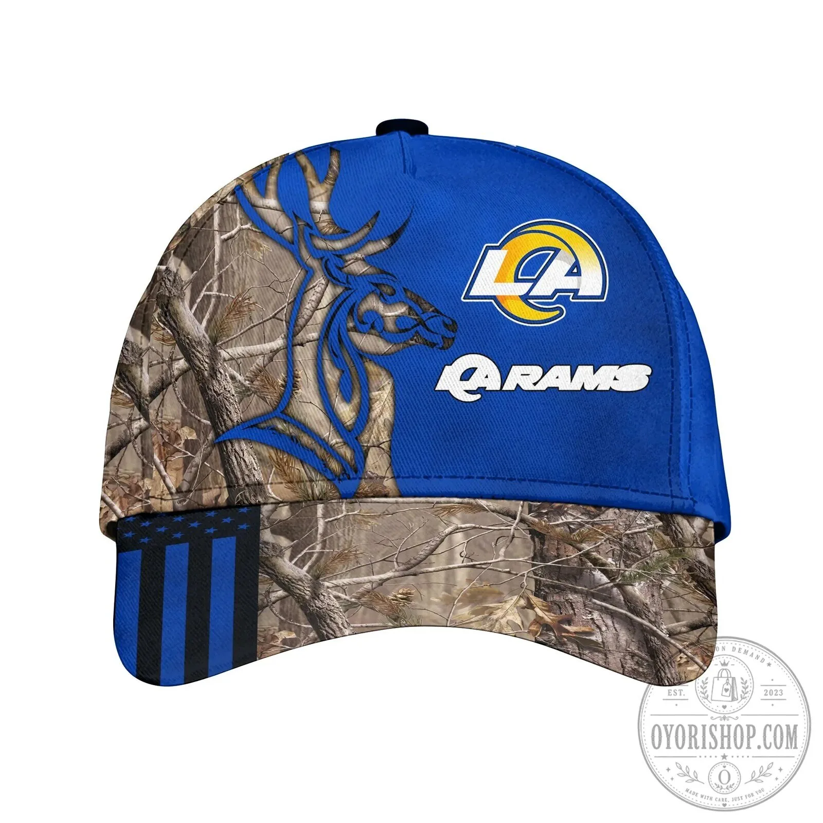 Los Angeles Rams Hunting Camouflage Pattern Blue Baseball Cap Hat