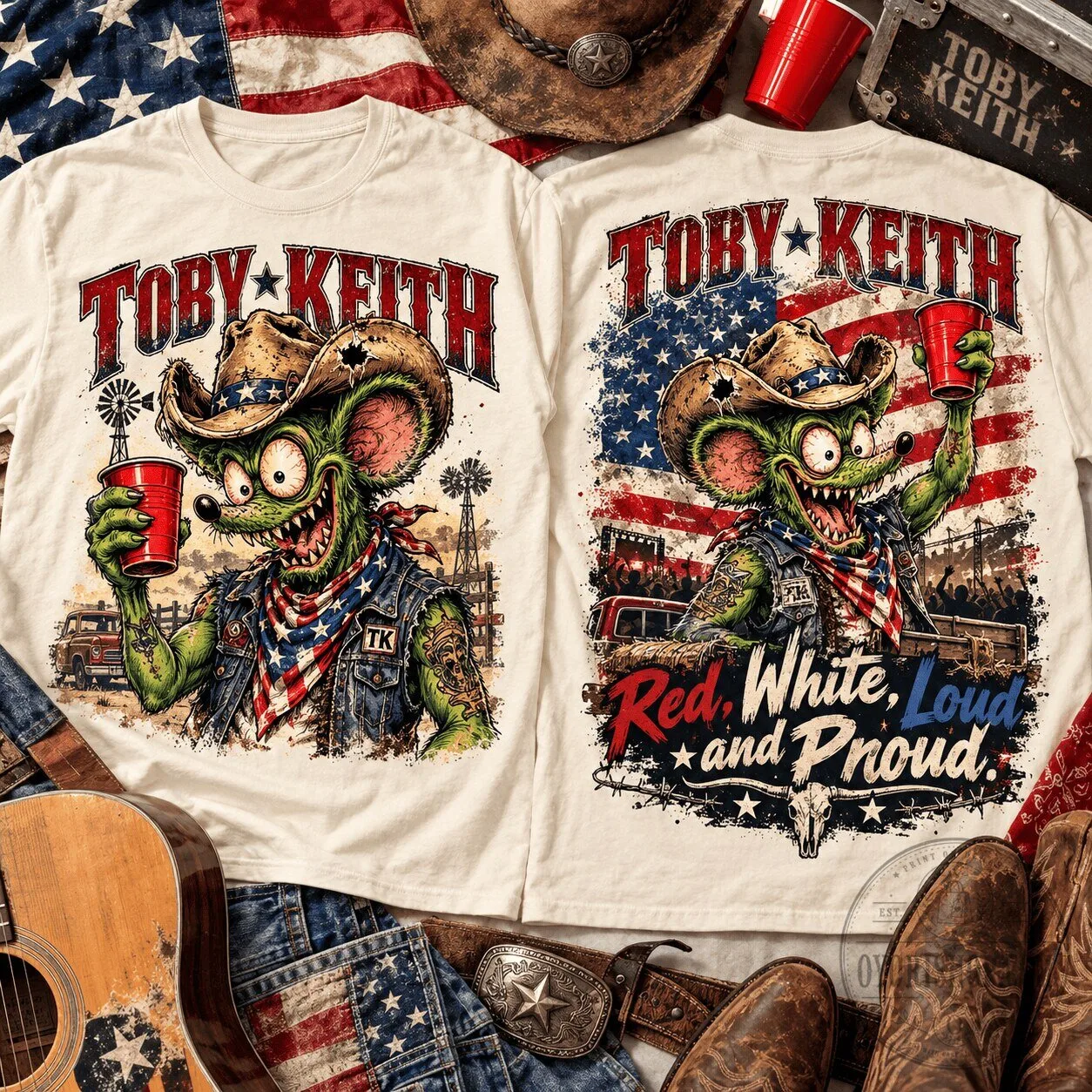 Toby Keith Rat Fink Red White and Loud and Proud Patriotic T-Shirt