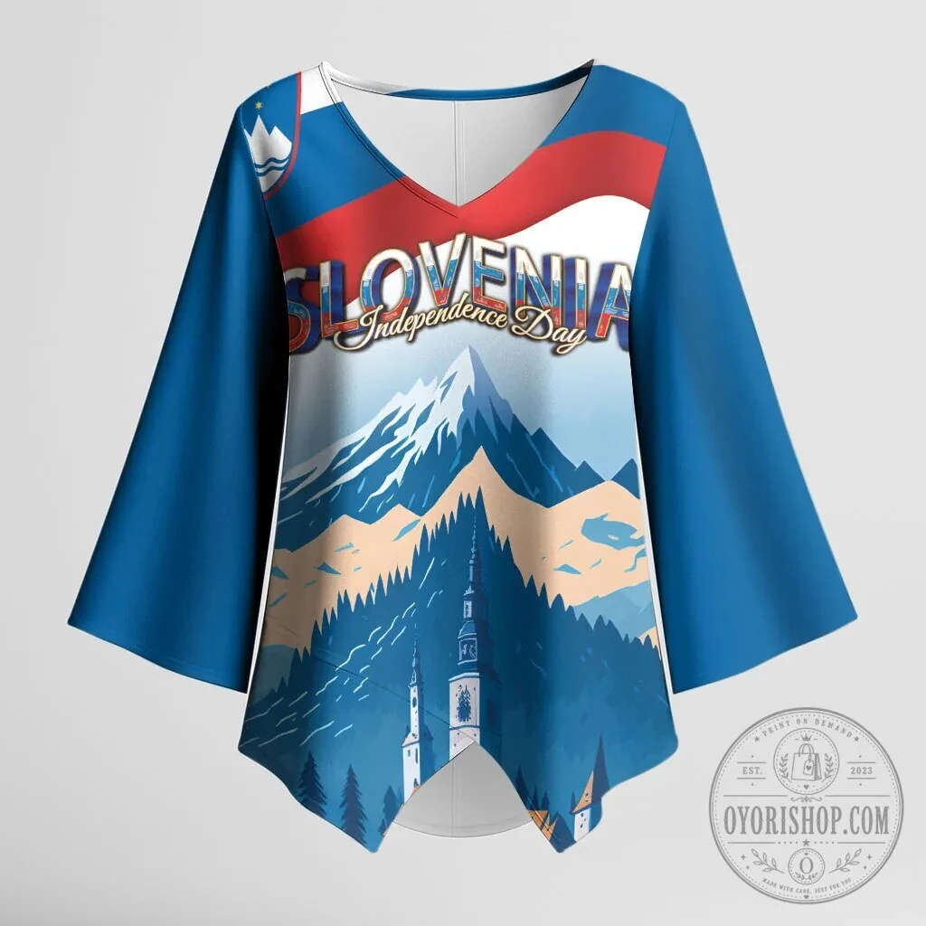 Slovenia Independence Day Lake Bled Julian Alps Landscape Kimono Sleeve Blouse
